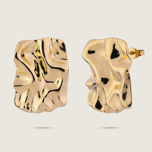 Unique Stainless Steel Gold Melting Chunky Earrings (side)