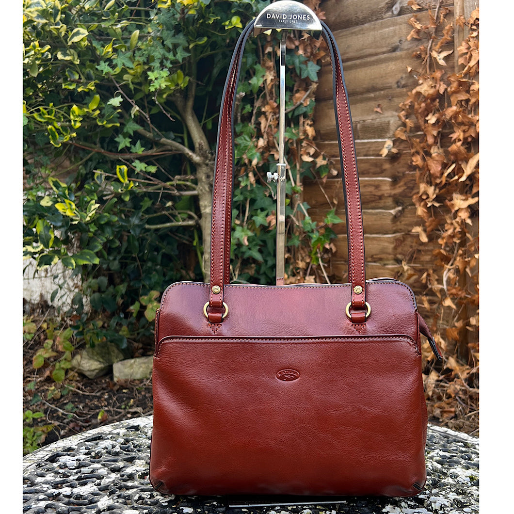 Tan Classic 'Carlotta' Italian Leather Shoulder Bag (front)