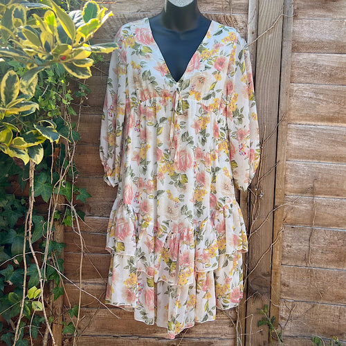 Peach Peony Passion Chiffon Tiered Dress