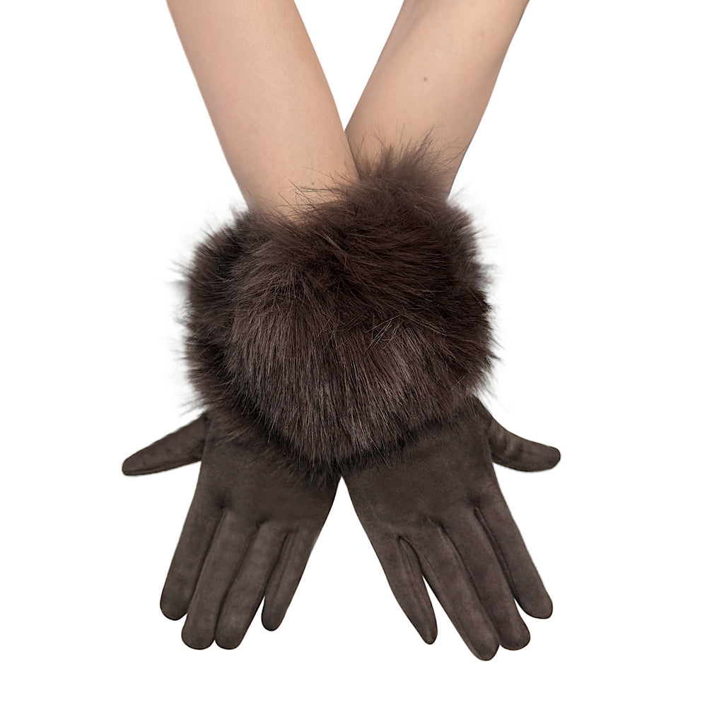 Mocha Luxe Faux Fur Cuff Gloves