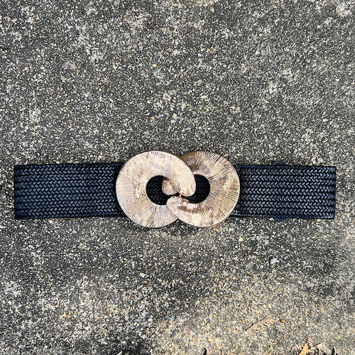 Black Woven Elasticated Belt with Gold Buckle