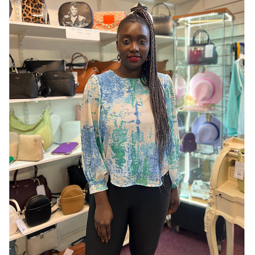 Water Colour Patterned Blouse (Ocean Blue)