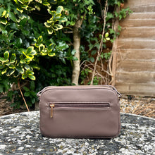 Load image into Gallery viewer, Small Bitter Chocolate Double Zip Crossbody Bag (back)
