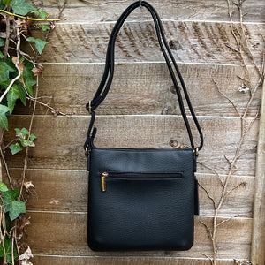 Black Crossbody Bag with Front Zip Pocket (back)