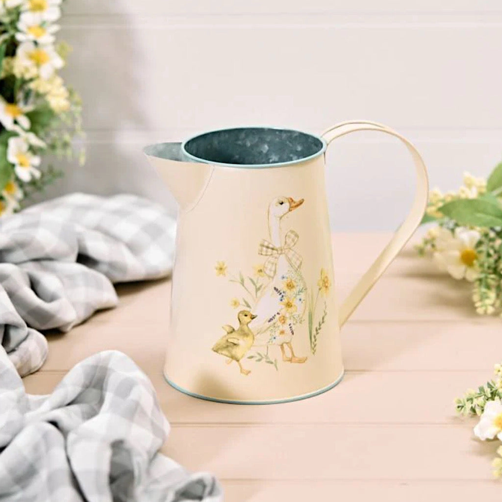 Goose with Duckling & Flowers Metal Jug
