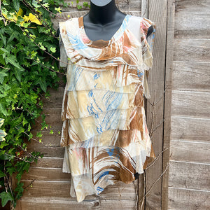 Cream Silk & Viscose Printed Layered aka 'Rara' Sleeveless Top