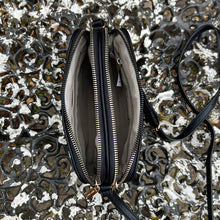 Load image into Gallery viewer, Small Black Double Zip Crossbody Bag (open)
