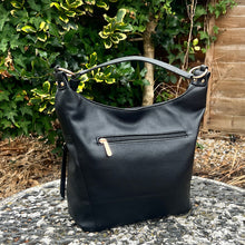 Load image into Gallery viewer, Black Shoulder Bag with Twin Front Zip Pockets (back)
