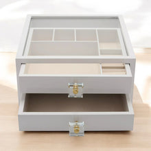 Load image into Gallery viewer, White Wooden Jewellery Box Compartments &amp; 2 Drawers (open)
