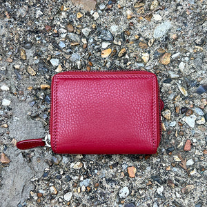 Red Leather Zip Round Credit Card Holder (front)