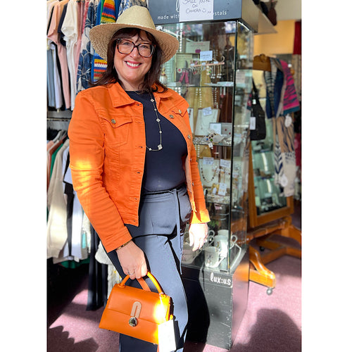 Orange Denim Jacket (modelled)
