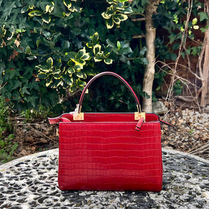 Red "Aria" Italian Leather Croc Grab Bag (back)
