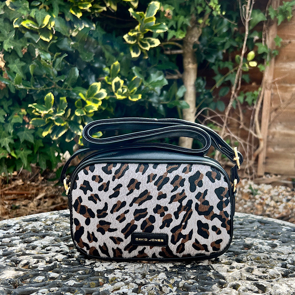 Black Leopard Camera Style Crossbody Bag