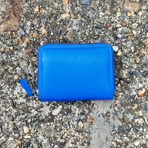 Cobalt Leather Zip Round Credit Card Holder