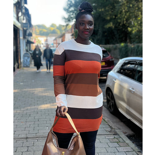 Autumnal Tones Stripe Fine Knit Tunic