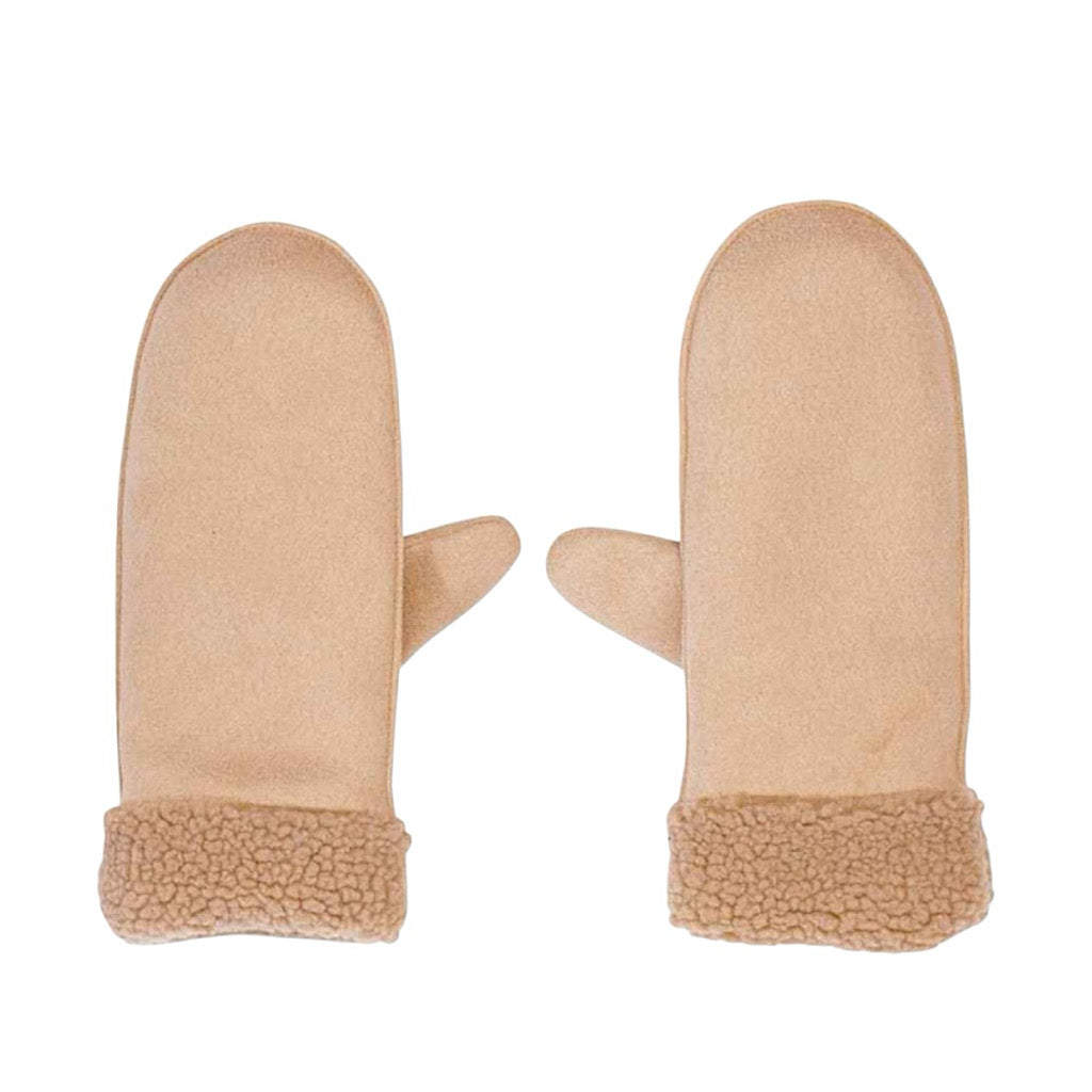 Ladies Camel Sherpa Mittens