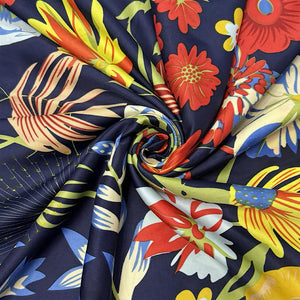 Navy Blue Vibrant Wildflower Print Square Scarf (swirl)