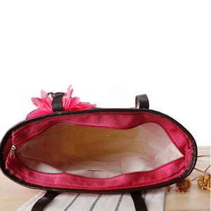 Hot Pink Straw Basket Bag with Flower and Free Coin Purse (open)