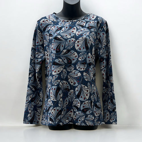 Blueberry Bloom Artistic Leaf Print Top