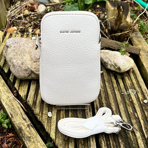 White Single Zip Phone Bag By David Jones