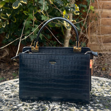 Load image into Gallery viewer, Navy &quot;Aria&quot; Italian Leather Croc Grab Bag (front)
