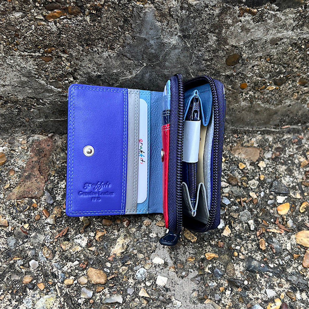 Sky Small 'aka Holiday' Leather RFID Purse (open)