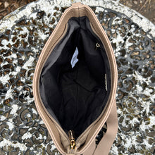 Load image into Gallery viewer, Taupe Front Zip Pocket Messenger Style Bag (open)
