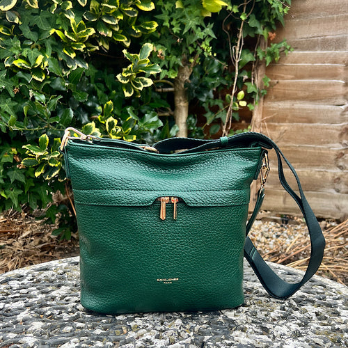 Dark Green Front Zip Pocket Messenger Style Bag