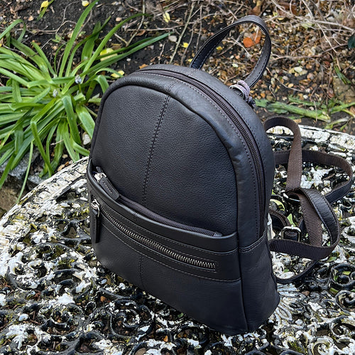 Dark Brown Classic 'Frida' Soft Leather Backpack (front)