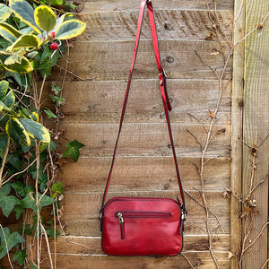 Red Double Zip "Valentina" Italian Leather Crossbody Bag (back)