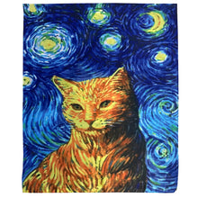 Load image into Gallery viewer, Impressionist Style Starry Night Cat Print Silk Scarf
