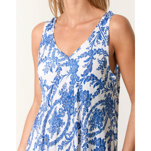 Blue Floral Paisley V-Neck Maxi Dress (close up)