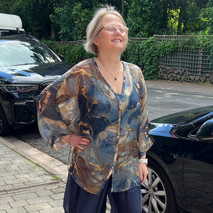 Navy Marble Effect Silk 2 Piece Top