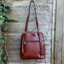Load image into Gallery viewer, Chestnut 2 in One &#39;Caterina&#39; Italian Leather Shoulder Bag &amp; Backpack (back)
