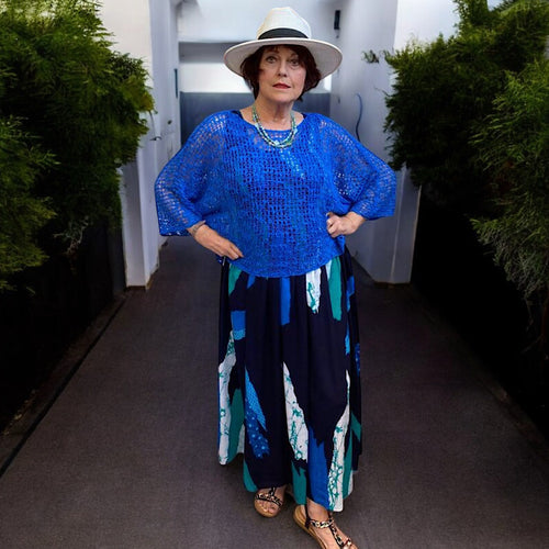 Breezy Royal Blue Bohemian Popcorn Cover Up (on model)