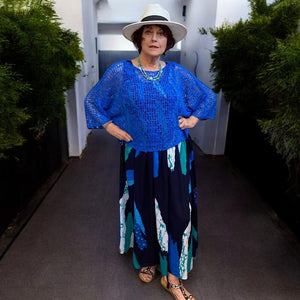 Breezy Royal Blue Bohemian Popcorn Cover Up (on model)