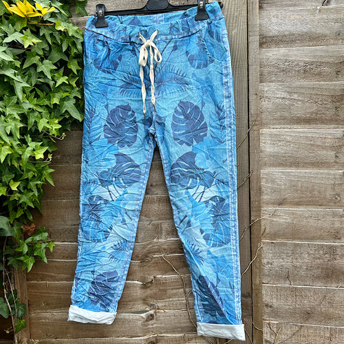 Denim Tropical Print Magic Trousers