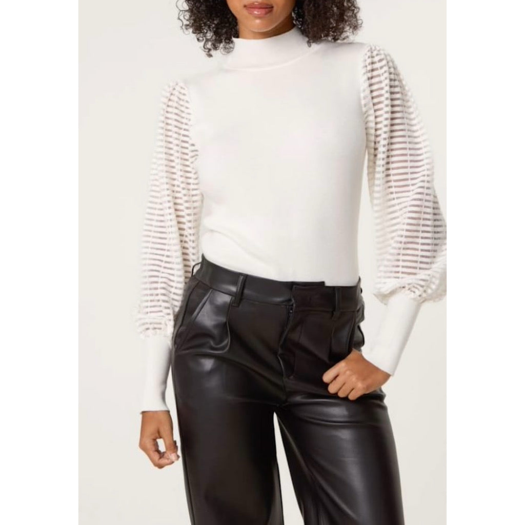 Ivory Clara Textured Sleeve Knit Top