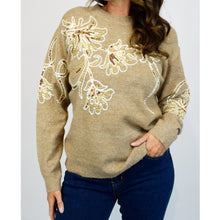 Load image into Gallery viewer, Mocha Embroidered Sequin Detail Soft Knit Jumper
