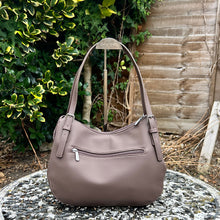 Load image into Gallery viewer, Bitter Chocolate Double Handle Hobo Style Shoulder Bag (back)
