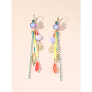 Multi Coloured Long Dangly Sleeper Earrings