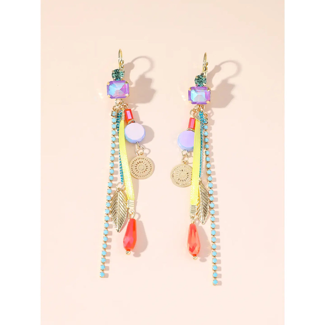 Multi Coloured Long Dangly Sleeper Earrings