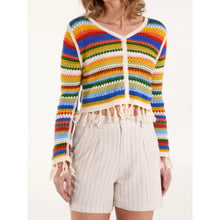 Load image into Gallery viewer, Coloured Stripe Crochet Tassel Cardigan/Top (front)

