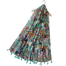 Load image into Gallery viewer, Colourful Art Effect Floral Tassel Scarf
