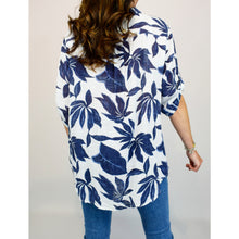 Load image into Gallery viewer, Navy Leaf Button Front Cotton Top (back)
