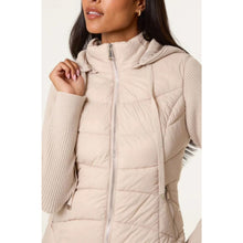 Load image into Gallery viewer, Stone Knitted Sleeve Puffer Quilted Hybrid Jacket (close up)
