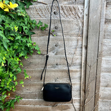 Load image into Gallery viewer, Small Black Double Zip Crossbody Bag (hanging)
