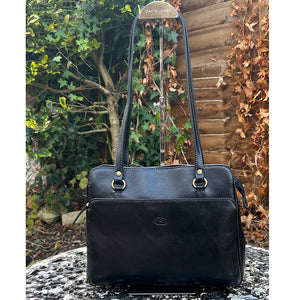 Black Classic 'Carlotta' Italian Leather Shoulder Bag (front)