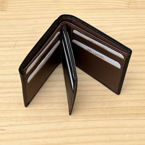 Gents Black & Brown Soft Leather RFID Wallet By 'Zen' | 12 Card Slots (open)
