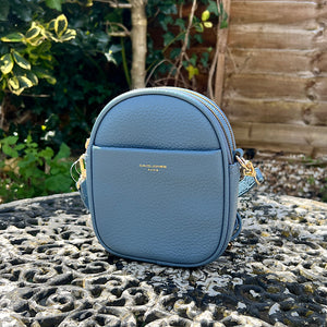 Blue Jean Oval Shaped Twin Zip Top Crossbody Bag